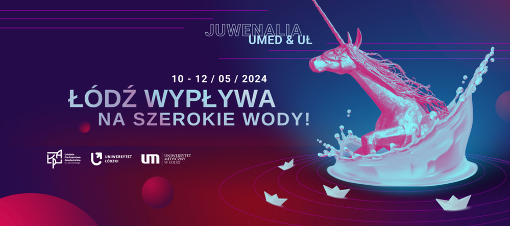 grafika juwenaliowa z Łódzkim Jednorożcem