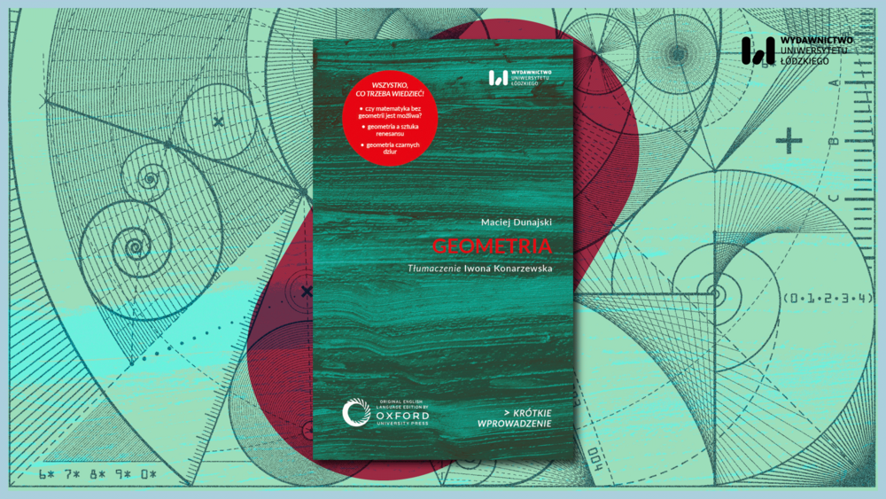 okładka na zielonym tle z geometrycznymi figurami 